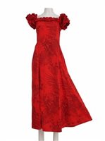 Two Palms Monstera Ceres Red Cotton Frill Puff Sleeve Long Dress