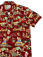 Paradise Found SANTA'S SURF SHACK Red Rayon Men's Hawaiian Shirt