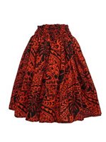Polynesian Monstera Red Poly Cotton Single Pau Skirt / 3 Bands
