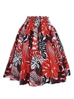 Big Monstera Leaf Cream & Red Poly Cotton Single Pau Skirt / 3 Bands