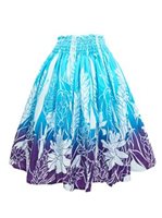 Anuenue (Pau) Ginger Lily & Ti Leaf Border Aqua & Purple Poly Cotton Single Pau Skirt / 3 Bands