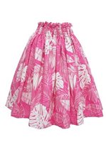 Anuenue (Pau) Monstera & Banana Leaf Pink Poly Cotton Single Pau Skirt / 3 Bands