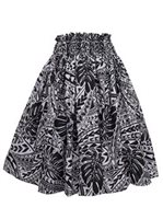Polynesian Monstera Gray Poly Cotton Single Pau Skirt / 3 Bands