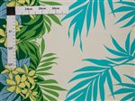 Plumeria & Palm Leaf Border Green & Cream Poly Cotton LW-23-887