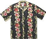 Two Palms Plumeria Panel Black Cotton Men's Hawaiian Shirt
