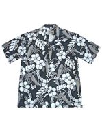 Ky's Surfboard Hibiscus  Gray Cotton Men's Hawaiian Shirt