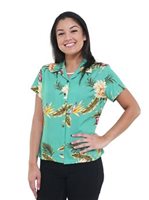 Two Palms Ceres Green Rayon Women's Hawaiian Shirt