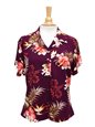 Two Palms Fern Hibiscus Purple Rayon Women&#39;s Hawaiian Shirt