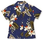 Two Palms Hawaiian Orchid Navy Rayon Women's Hawaiian Shirt