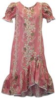 Two Palms Vintage Plumeria Pink Cotton/Rayon Hawaiian Long Muumuu Dress